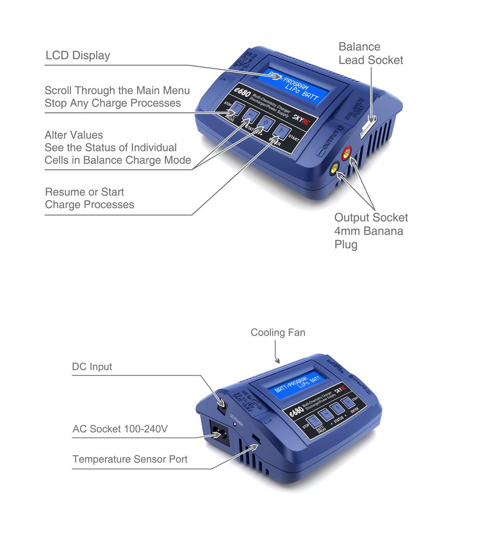 SKYRC E680 80W 220/12V COMPUTERLADER - Bilde 3
