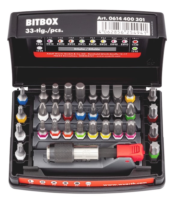 BITSSETT 33 DELER RW-PH-PZ-TX-HEX-RETT WÜRTH