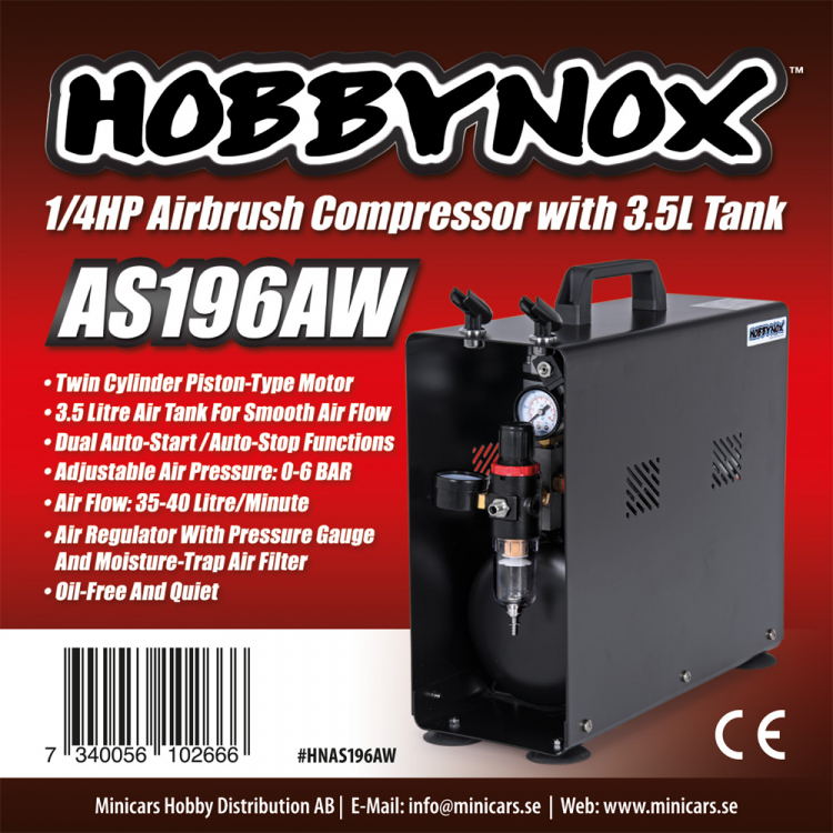 AIRBRUSH COMPRESSOR 1/4HP W/3.5L TANK (0-6BAR)