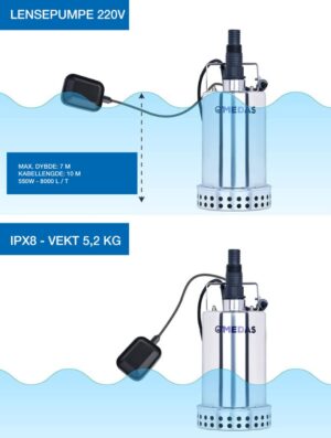 v02_33C9B30E5CB83C09D27D5120A811C0CF.jpg LENSEPUMPE 220V 8500 LITER/TIME - SYREFAST STÅL 500W