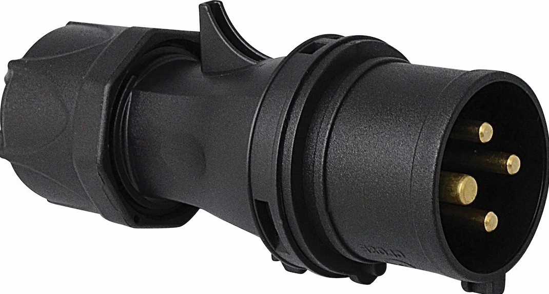 STØPSEL 32A, 3P+J,9H, 230V, IP44 SORT - Bilde 1