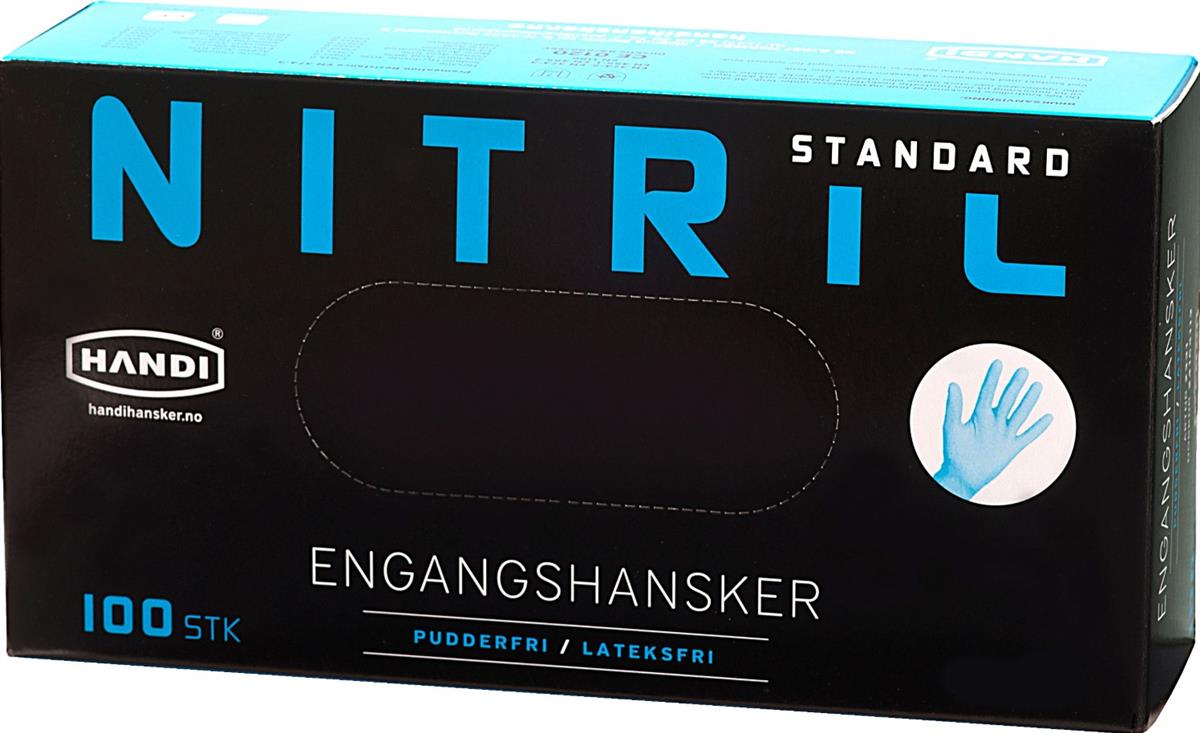ENGANGSHANSKE STR. XL - NITRIL PUDDERFRI 100 STK BLÅ - HANDI - Bilde 1