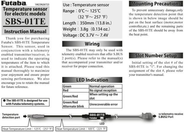 FUTABA SBS-01TE TEMP TELEMETRI SENSOR ELMOTOR S.BUS2 - Bilde 2