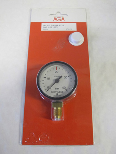 MANOMETER ACETYLEN - FLASKETRYKK 0-40 BAR - AGA 300048