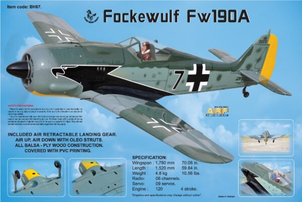 BLACK HORSE FOCKE WULF FW-190A 1780MM EP/GP ARTF - Bilde 5