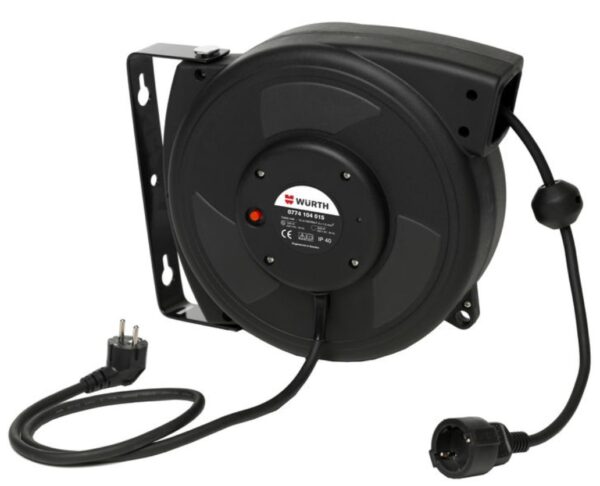 KABELTROMMEL 15M M/VEGGFESTE7RETURFJÆR, 3000 W 3X1,5MM2 - Bilde 1