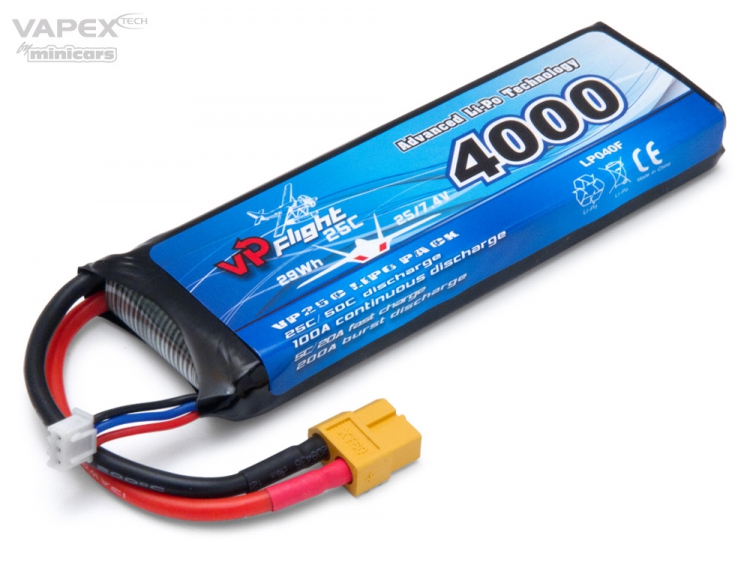 VAPEX LIPO BATTERI 2S 7,4V 4000mAh 25C XT60 KONTAKT